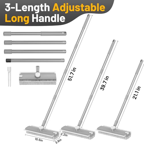 EHADOO Floor Scrub Brush with Long Handle: 3 in 1 Heavy-Duty Floor Scrubber Brush with Squeegee for Cleaning Tile Bathroom Deck Kitchen Patio - Gray - Image 3