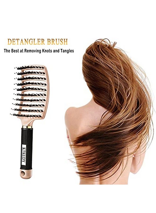 KTKUDY Detangling Brush Getting Knots Out Without Pain Boar Bristles Hair Brush Make Hair Shiny & Healthier Vented Detangler Brush For Women Men Kids Wet And Dry Hair (Gold & Green) - Image 5