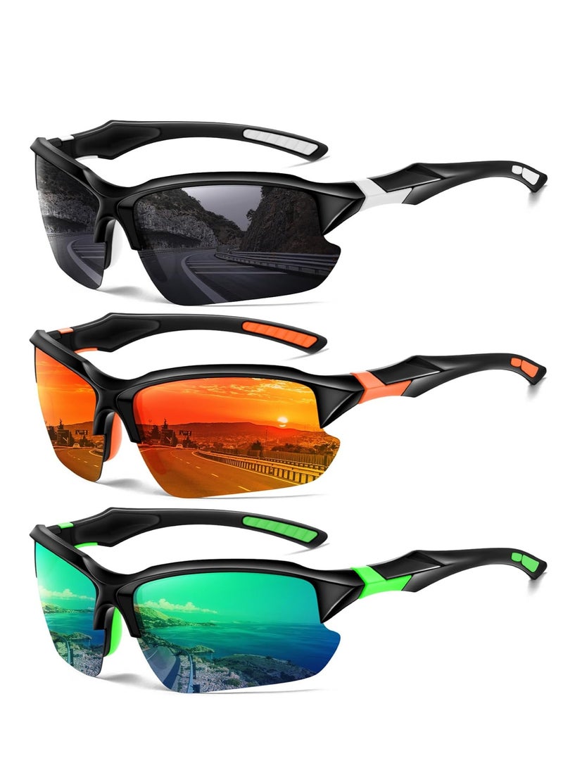 Generic 3PACK Sports Polarized Sunglasses for Men Cycling Running Fishing UV400 Protection Sun Glasses Lightweight Half Frame Goggles  - Image 1