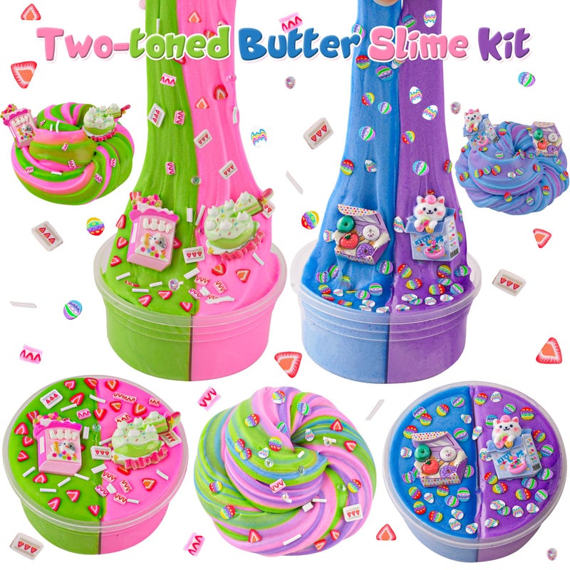 LAWOHO 2X120ml Butter Slime Kit Includes Two-Toned Butter Slime with 6 Packs Add-Ins, Slime for Kids Party Favors, Dessert Butter Slime Kit for Girls Boys Birthday Halloween Christmas Easter Gifts - Image 2