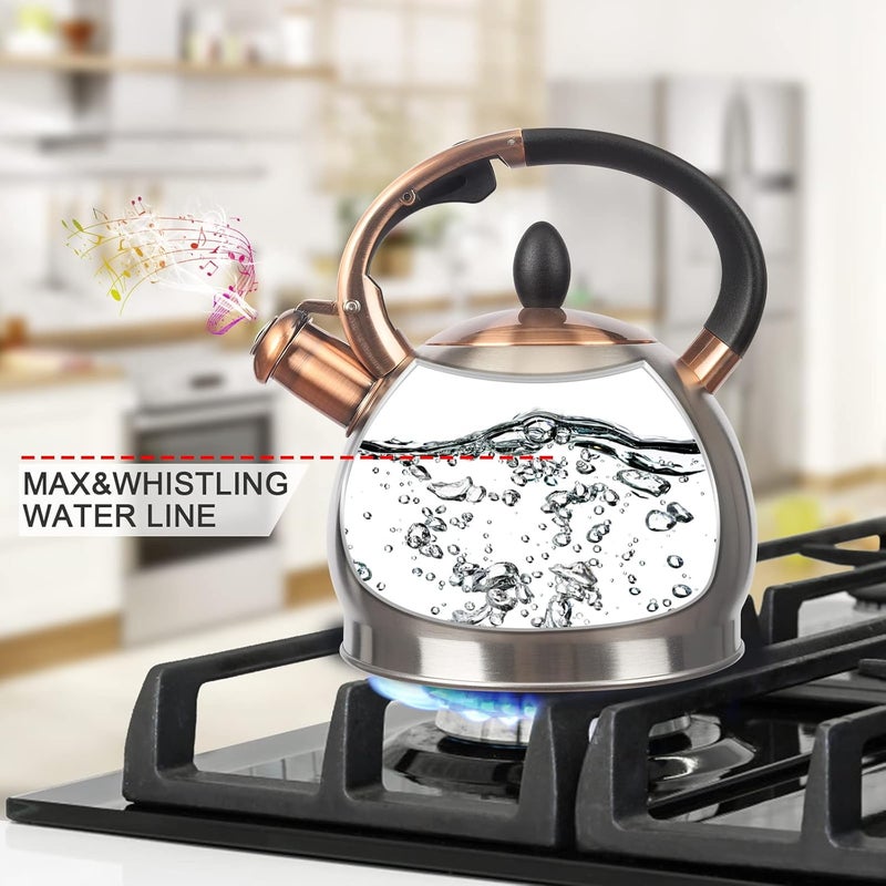 LUXGRACE 3Quart Whistling Tea Kettle Classic Teapot Stainless Steel Teakettle with Cool Grip for Stovetop - Image 4