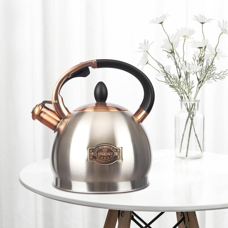 LUXGRACE 3Quart Whistling Tea Kettle Classic Teapot Stainless Steel Teakettle with Cool Grip for Stovetop - Image 3
