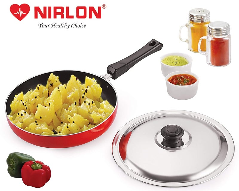 Nirlon 3 Layer Nonstick Coating Aluminium Cookware Combo Gift Set of Fry Pan32 LTR Kadhai12 LTR ColorRed - Image 4