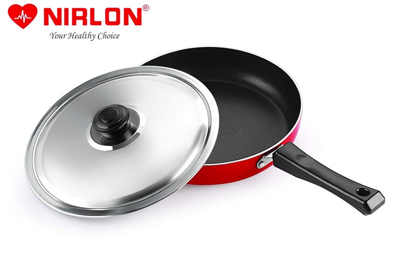 Nirlon 3 Layer Nonstick Coating Aluminium Cookware Combo Gift Set of Fry Pan32 LTR Kadhai12 LTR ColorRed - Image 3