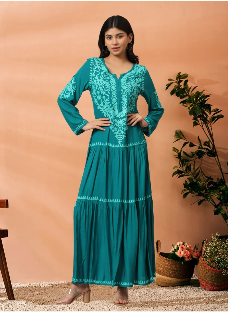 الايا جلابية قطن لكناوي شيكانكاري مطرزة يدوياً-AL3942