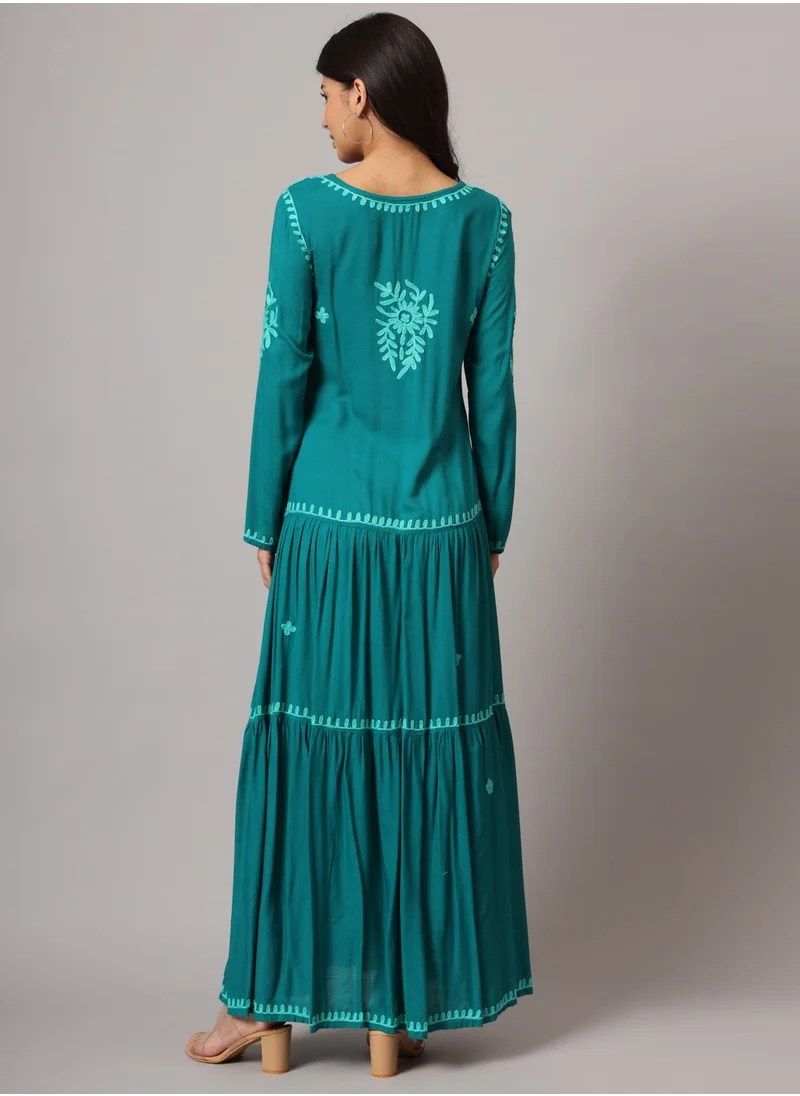 الايا جلابية قطن لكناوي شيكانكاري مطرزة يدوياً-AL3942