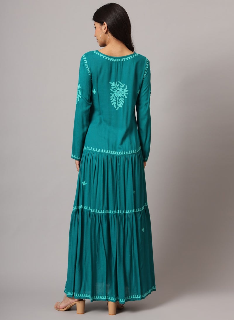 الايا جلابية مطرزة يدوياً بالقطن لوكنو شيكانكاري - Image 2