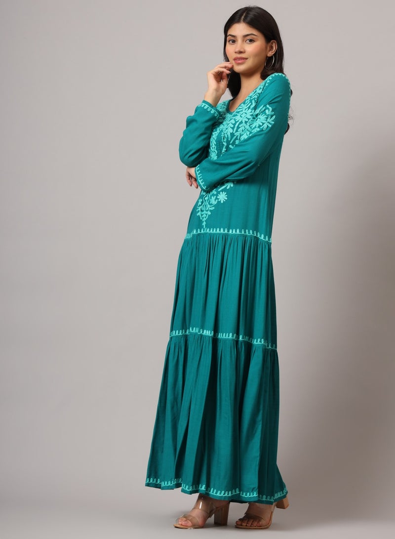 الايا جلابية مطرزة يدوياً بالقطن لوكنو شيكانكاري - Image 3