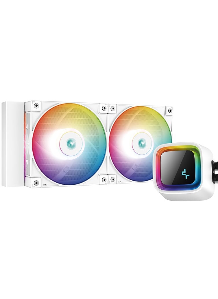 DEEPCOOL - Deepcool LS520 White 240mm, 2x120mm A-RGB PWM Fan, Infinity Mirror Cap Design Liquid CPU Cooler - Image 1