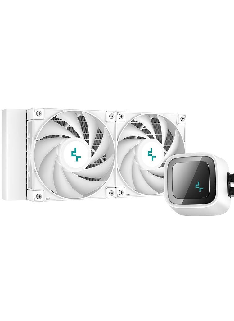 DEEPCOOL - Deepcool LS520 White 240mm, 2x120mm A-RGB PWM Fan, Infinity Mirror Cap Design Liquid CPU Cooler - Image 1