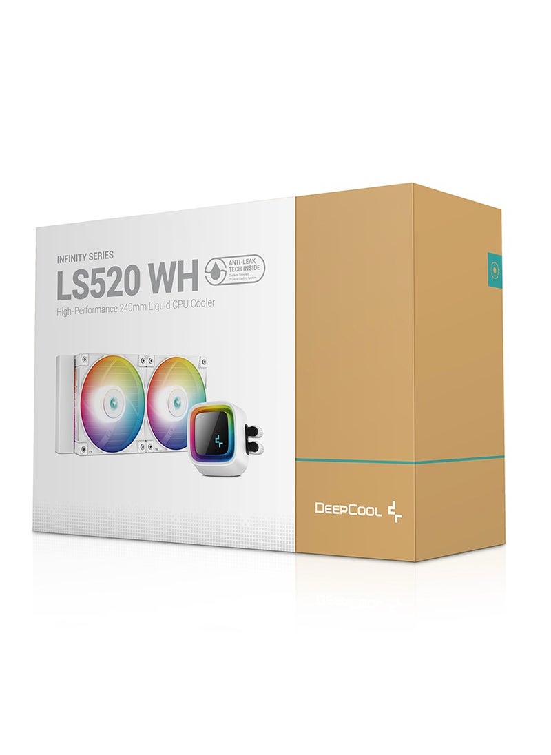 DEEPCOOL - Deepcool LS520 White 240mm, 2x120mm A-RGB PWM Fan, Infinity Mirror Cap Design Liquid CPU Cooler - Image 1