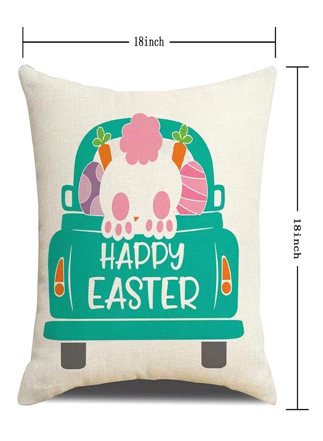 Hongsome Easter Decor-Throw Pillow Covers 18x18in Set of 4,Spring Linen Pillow Case with Bunny and Egg for Large Couch Sofa Home Indoor Outdoor Holiday Home Decorations - Image 2
