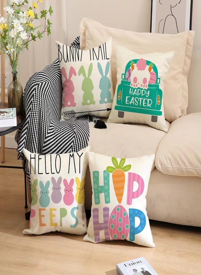 Hongsome Easter Decor-Throw Pillow Covers 18x18in Set of 4,Spring Linen Pillow Case with Bunny and Egg for Large Couch Sofa Home Indoor Outdoor Holiday Home Decorations - Image 5
