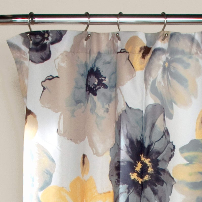 Lush Decor Leah Floral Shower Curtain, 72" W x 72" L, Yellow & Gray - Pretty Yellow Shower Curtain - Spring Decor - Colorful Blooming Flowers - Country Cottage & Farmhouse Bathroom Decor - Image 2