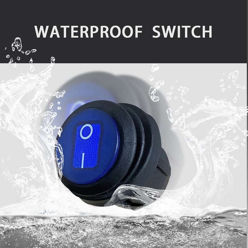 mankk 4Pcs Round Rocker Switch 12V Waterproof Toggle Switch SPST 3 Pin ON/Off Blue LED Lighted with Pre-soldered Wires for Car Auto Boat Trucks KCD1-5-101NW-BU-X - Image 5