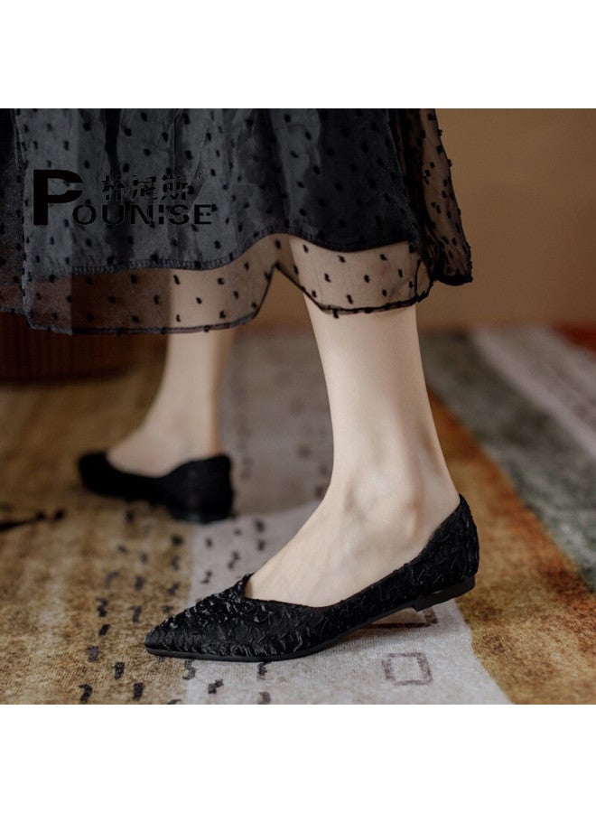 Pounise أحذية نسائية فردية طراز كوري متعددة الاستخدامات أنيقة فم ضحيل مقاس كبير مسطحة ناعمة مقاس صغير أحذية نسائية Pqm-07 أسود 36/230 - Image 2