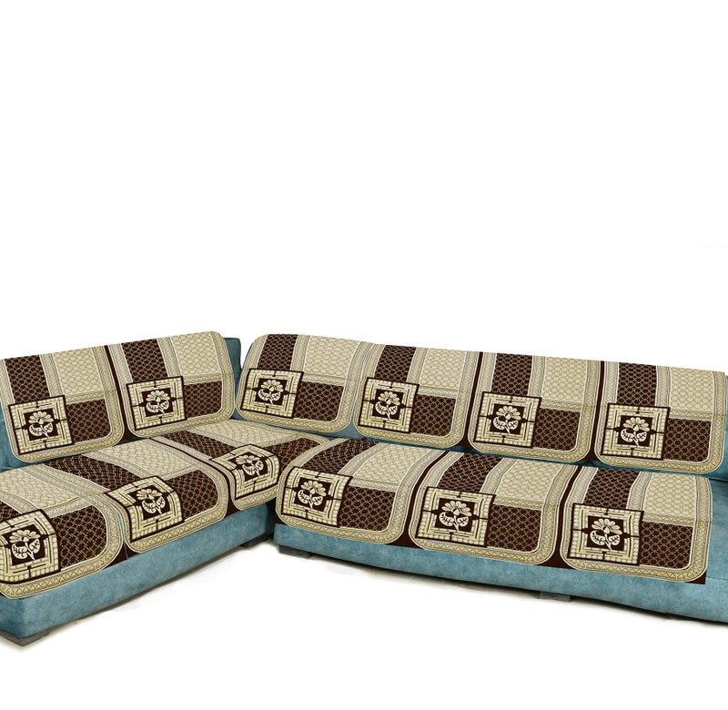 Dazzling DECOR L Shape Velvet Sofa Cover Set for Living Room - Printed Sofa Back Slip Covers Panels 3 and 2 and 1 Seater for Long Sofa Couch - Premium Stylish Slip Protector, Brown_1248-02 - Image 2