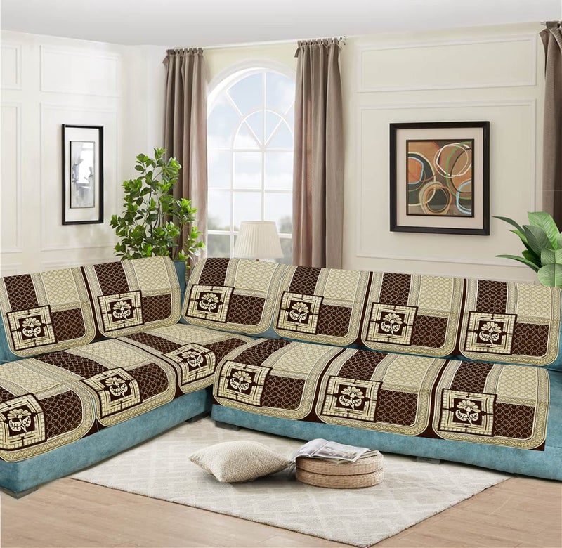 Dazzling DECOR L Shape Velvet Sofa Cover Set for Living Room - Printed Sofa Back Slip Covers Panels 3 and 2 and 1 Seater for Long Sofa Couch - Premium Stylish Slip Protector, Brown_1248-02 - Image 5