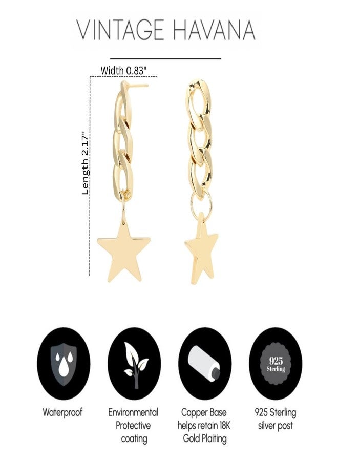 Vintage Havana Gold Star Earrings For Women By Vintage Havana 18K Gold plated Drop/Dangle Earrings Made With Sterling Silver Post - Image 2