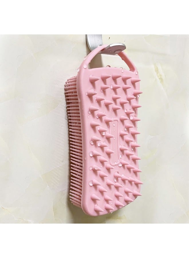 MtBoi 2 PC Silicone Exfoliating Body Scrubber, 2 in 1 Silicone Body Shampoo Brush, Soft Silicone Loofah for Sensitive Skin, Shower Silicone Hair Scalp Massager, Easy to Clean, Lather Well (Pink&Blue) - Image 2