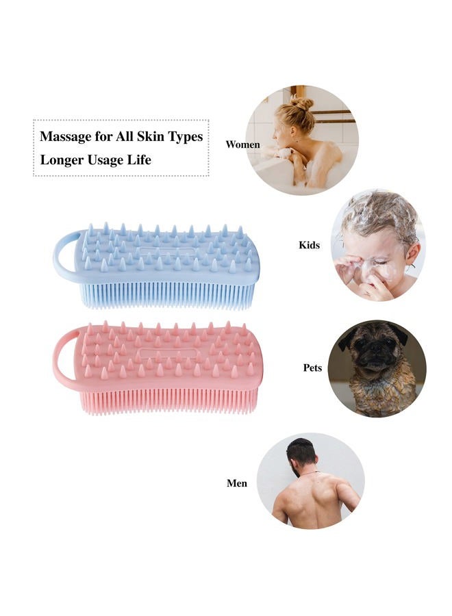 MtBoi 2 PC Silicone Exfoliating Body Scrubber, 2 in 1 Silicone Body Shampoo Brush, Soft Silicone Loofah for Sensitive Skin, Shower Silicone Hair Scalp Massager, Easy to Clean, Lather Well (Pink&Blue) - Image 4