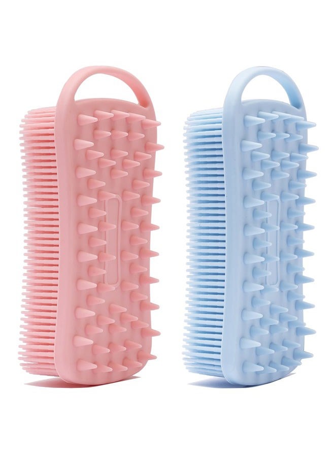 MtBoi 2 PC Silicone Exfoliating Body Scrubber, 2 in 1 Silicone Body Shampoo Brush, Soft Silicone Loofah for Sensitive Skin, Shower Silicone Hair Scalp Massager, Easy to Clean, Lather Well (Pink&Blue) - Image 1