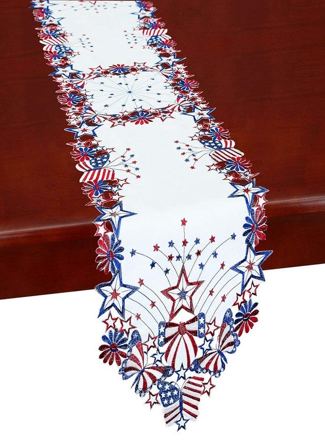 Simhomsen July 4th Holiday Patriotic Table Runners for American Independence Day, Memorial Day, Embroidered Stars, Butterflies and Flowers (14 × 69 Inches) - Image 1