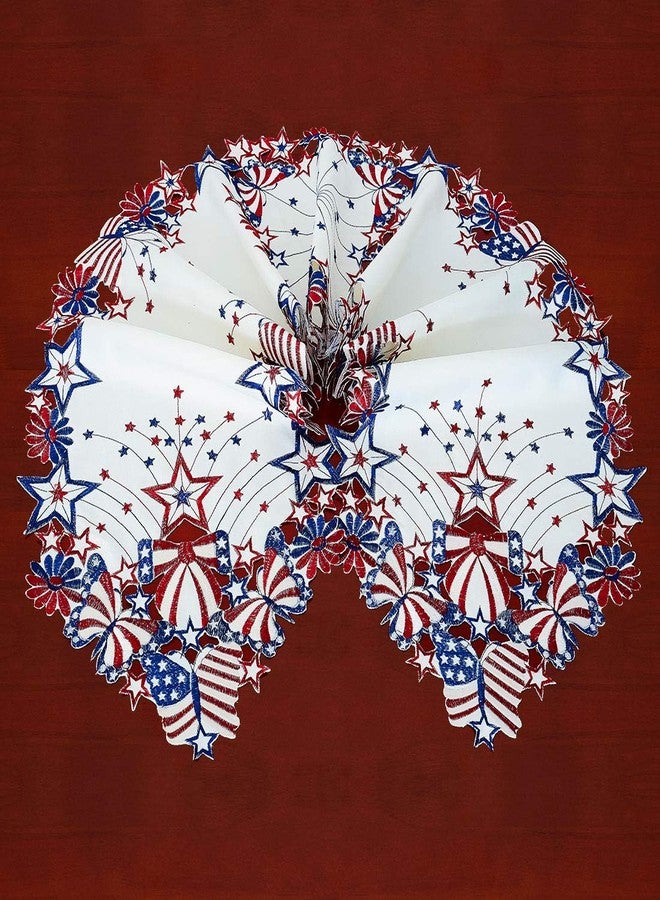 Simhomsen July 4th Holiday Patriotic Table Runners for American Independence Day, Memorial Day, Embroidered Stars, Butterflies and Flowers (14 × 69 Inches) - Image 3