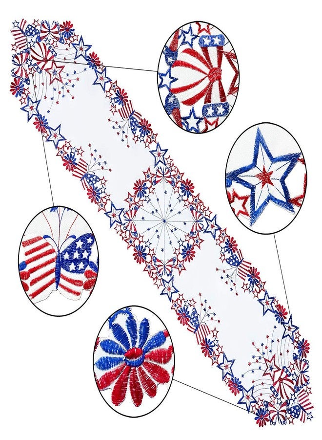 Simhomsen July 4th Holiday Patriotic Table Runners for American Independence Day, Memorial Day, Embroidered Stars, Butterflies and Flowers (14 × 69 Inches) - Image 2