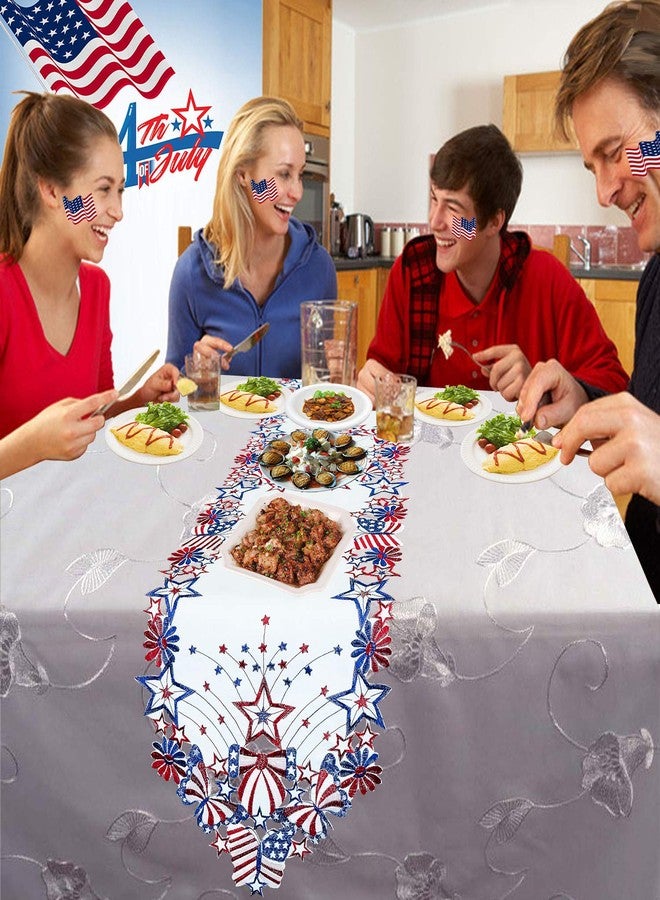 Simhomsen July 4th Holiday Patriotic Table Runners for American Independence Day, Memorial Day, Embroidered Stars, Butterflies and Flowers (14 × 69 Inches) - Image 5