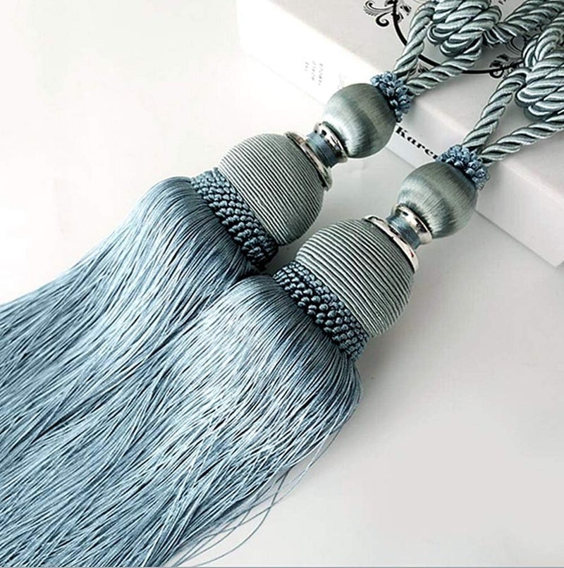 SWTool Selling Wonderful Curtain Holdbacks Curtains Tiebacks Home Decorative Braided Buckle Fastener Accessories Window Drapery Ball Tassels Tiebacks, Set of 2 (Gray Blue) - Image 5