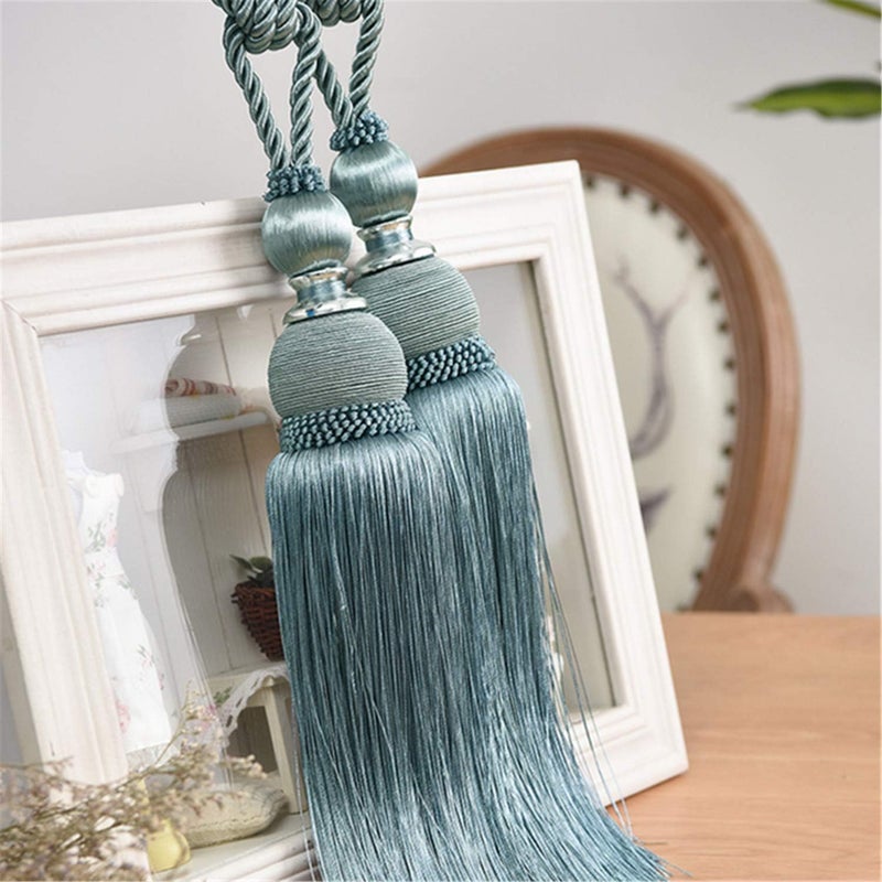 SWTool Selling Wonderful Curtain Holdbacks Curtains Tiebacks Home Decorative Braided Buckle Fastener Accessories Window Drapery Ball Tassels Tiebacks, Set of 2 (Gray Blue) - Image 4