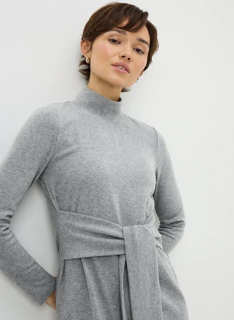 ماتلان Grey Jersey Tie Midi Dress