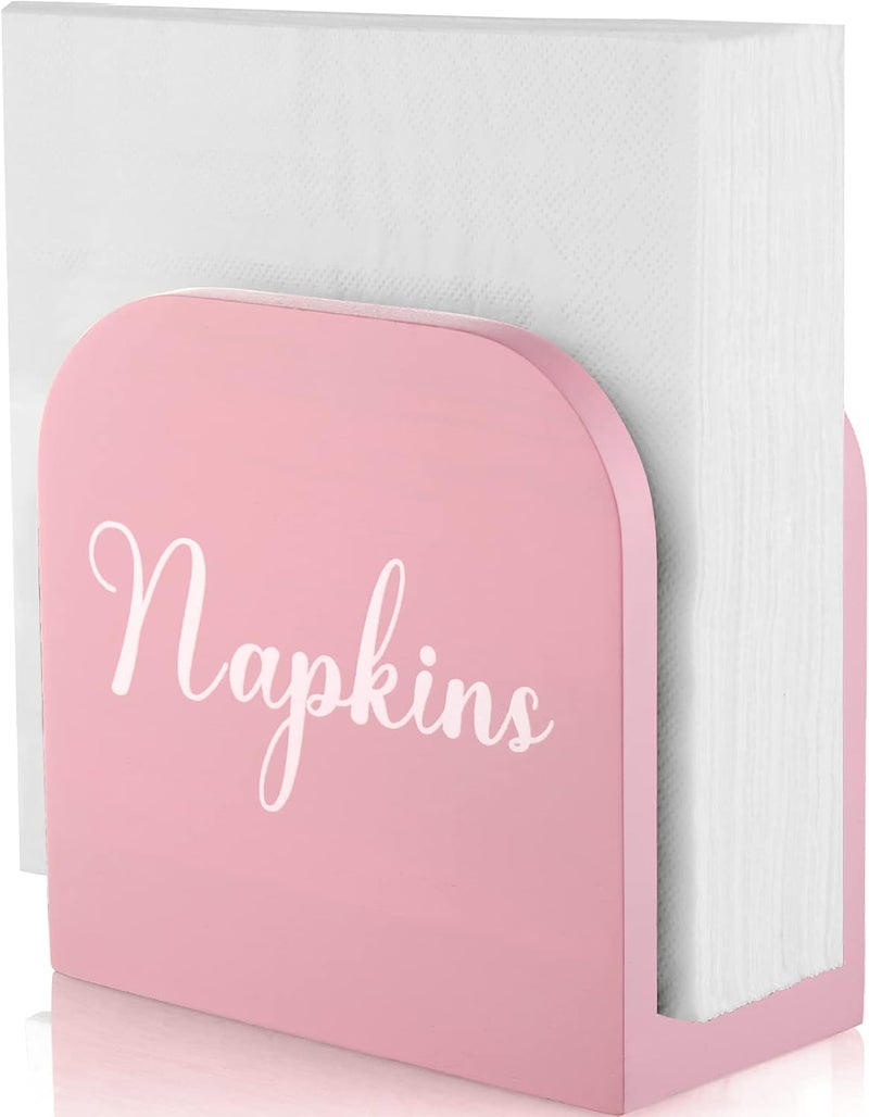 ALELION Pink Napkin Holder for Table  Wooden Napkin Holders for Kitchen  Pink Kitchen Decor and Accessories for Dining Room Table  Wood Napkin Dispenser - Image 1
