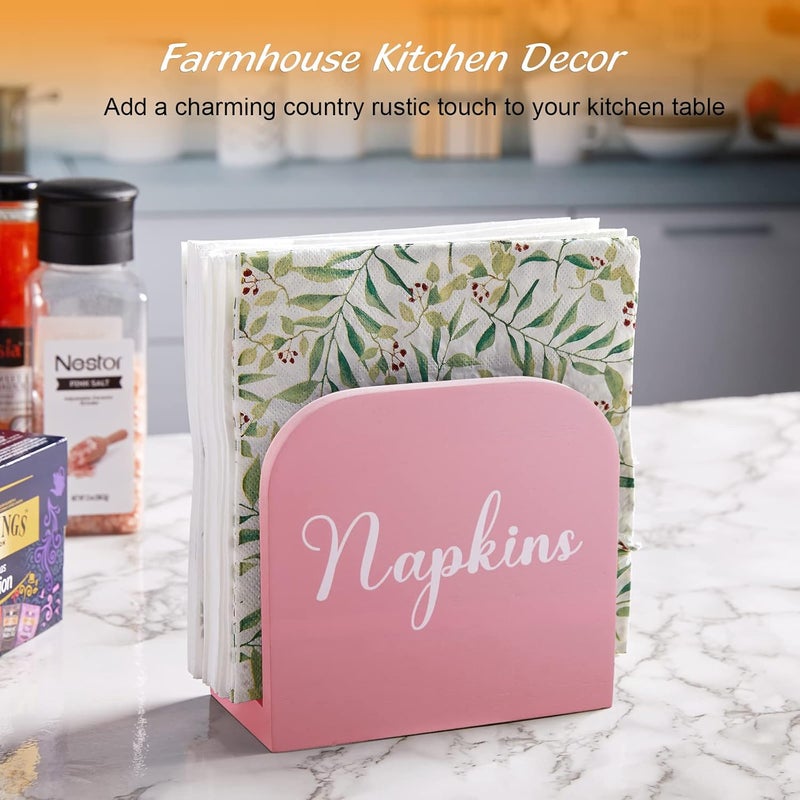 ALELION Pink Napkin Holder for Table  Wooden Napkin Holders for Kitchen  Pink Kitchen Decor and Accessories for Dining Room Table  Wood Napkin Dispenser - Image 3