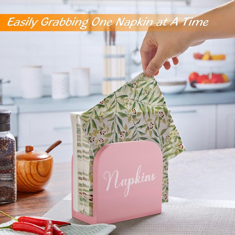 ALELION Pink Napkin Holder for Table  Wooden Napkin Holders for Kitchen  Pink Kitchen Decor and Accessories for Dining Room Table  Wood Napkin Dispenser - Image 2