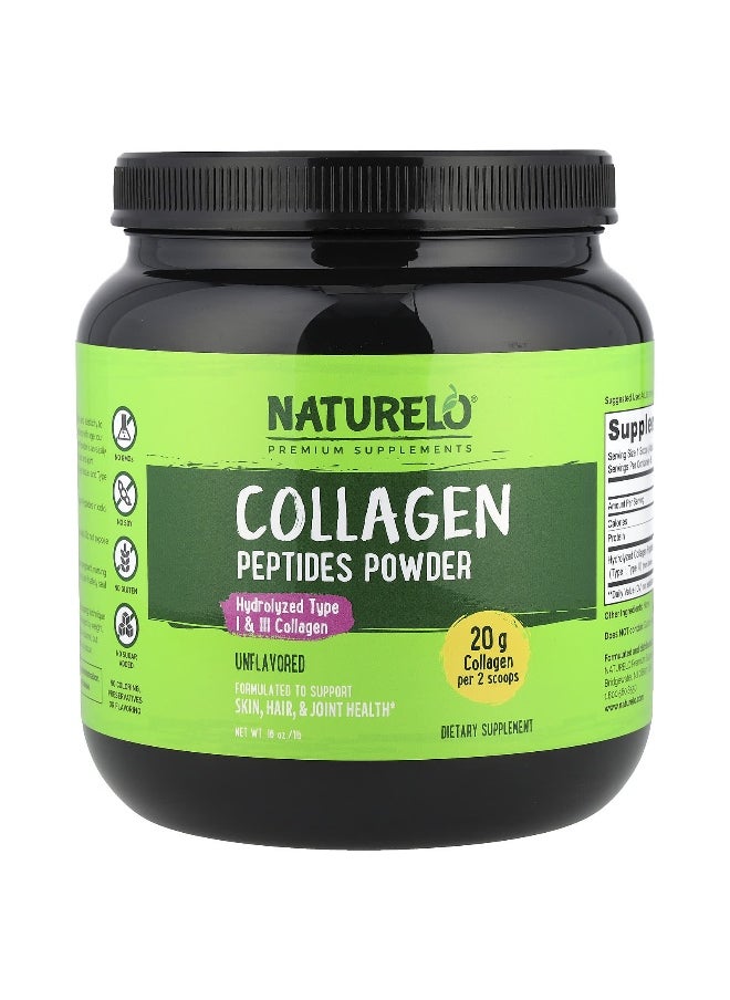 NATURELO NATURELO, Collagen Peptides Powder, Unflavored, 1 lb (16 oz)  - Image 1