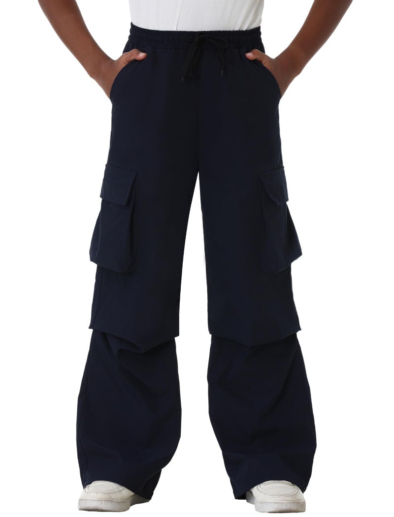 EXARUS Boys Baggy Cargo Pants Casual Lightweight Wide Leg Drawstring Elastic Waist Loose Fit School Hiking with Pockets Blue 12Y