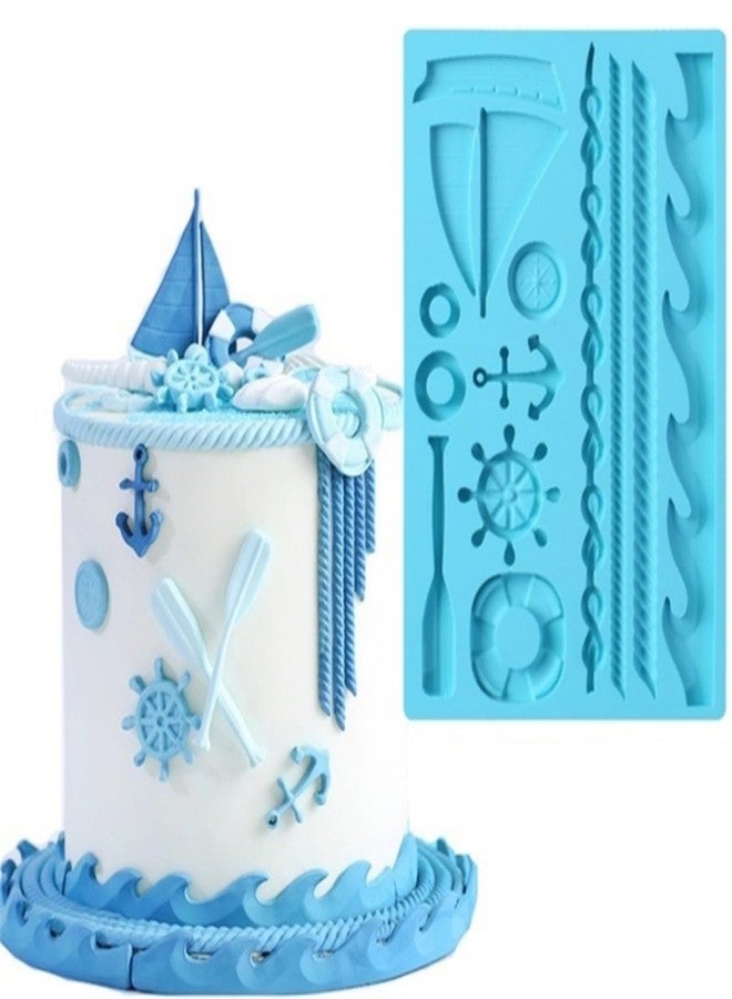 MORFUM Sailboat Theme Christmas Cake Fondant Silicone Molds - Sea Waves Sailing Ship Silicone Mold for Cake Decoration Chocolate Candy Cupcake Cookie Jelly Sugar Craft - Image 1