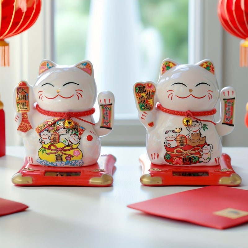 Cute Lucky Cat Figurine Ceramic Maneki Neko Car Dashboard Ornament C 02 Feng Shui Gift - Image 1