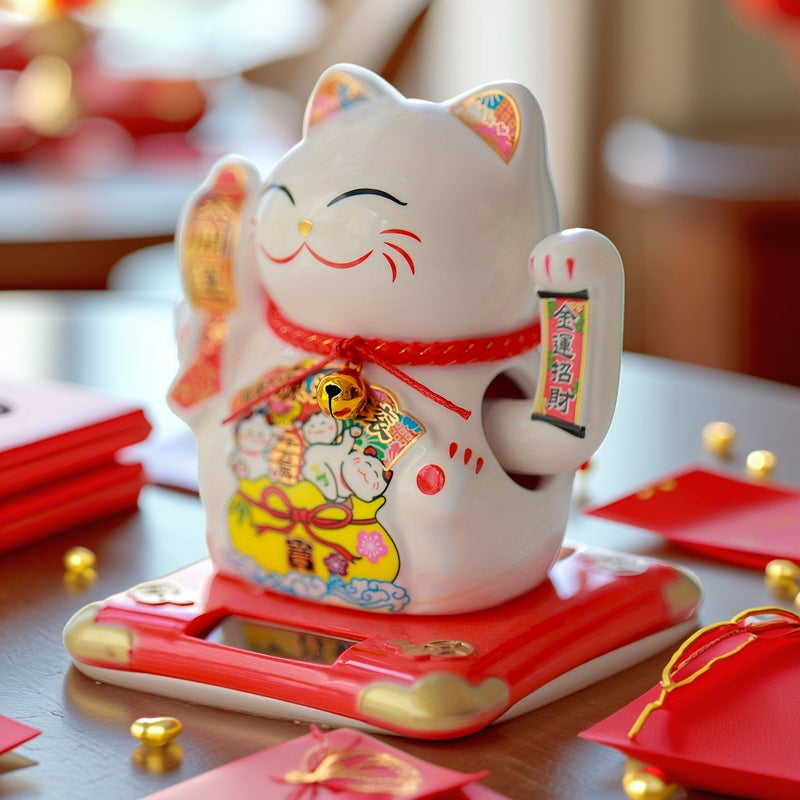 Cute Lucky Cat Figurine Ceramic Maneki Neko Car Dashboard Ornament C 02 Feng Shui Gift - Image 4