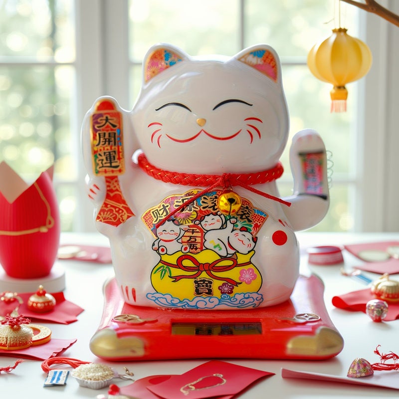 Cute Lucky Cat Figurine Ceramic Maneki Neko Car Dashboard Ornament C 02 Feng Shui Gift - Image 2