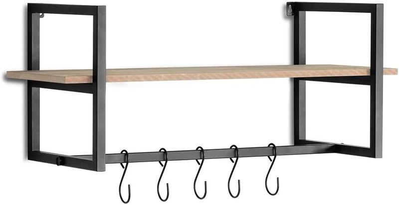 INDIAN DECOR 48331 Wall Coat Hangers in Hallway Vintage Wall Coat Rack with Shelf 5 Hooks for Hanging Coats and Jackets Wood and Metal Coat Stand for Office