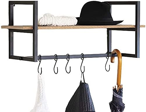 INDIAN DECOR 48331 Wall Coat Hangers in Hallway Vintage Wall Coat Rack with Shelf 5 Hooks for Hanging Coats and Jackets Wood and Metal Coat Stand for Office
