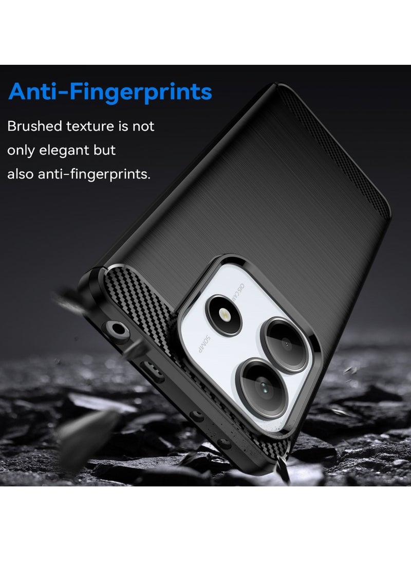 Xiaomi Redmi Note 14 5G (Mediatek Dimensity 7025 Ultra) - Rugged Shield Protective Cover, Brushed Carbon Fiber Texture, Shockproof TPU, Anti-Slip, Elegant Thin, and Shock-Absorbing - Black
