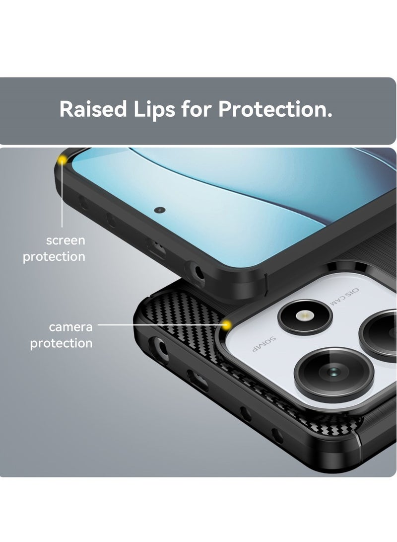 Xiaomi Redmi Note 14 5G (Mediatek Dimensity 7025 Ultra) - Rugged Shield Protective Cover, Brushed Carbon Fiber Texture, Shockproof TPU, Anti-Slip, Elegant Thin, and Shock-Absorbing - Black