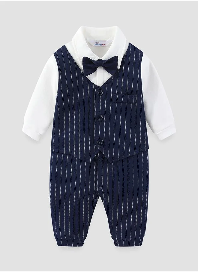 babyqlo Pinstripe Vest Romper with Bow Tie