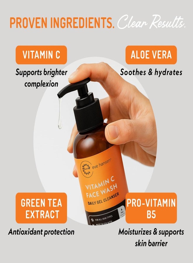 Eve Hansen Vitamin C Cleanser Face Wash | Anti Aging Facial Cleanser for Fine Lines, Age Spots, Dark Circles | Cruelty Free Skin Care Cleansing Gel with Aloe Vera, Vitamin E (4 oz) - Image 4