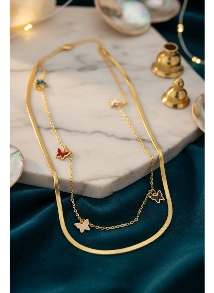 FLUFFY Women's Necklace Layered Colorful Butterfly Design - Image 2