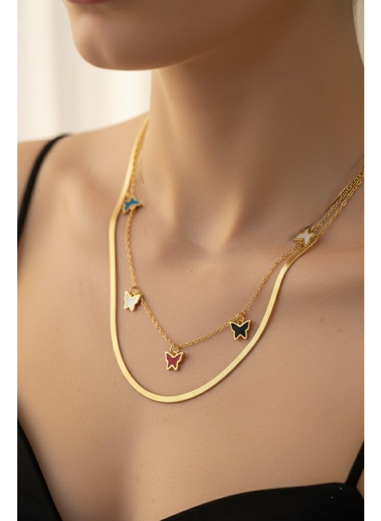 FLUFFY Women's Necklace Layered Colorful Butterfly Design - Image 1